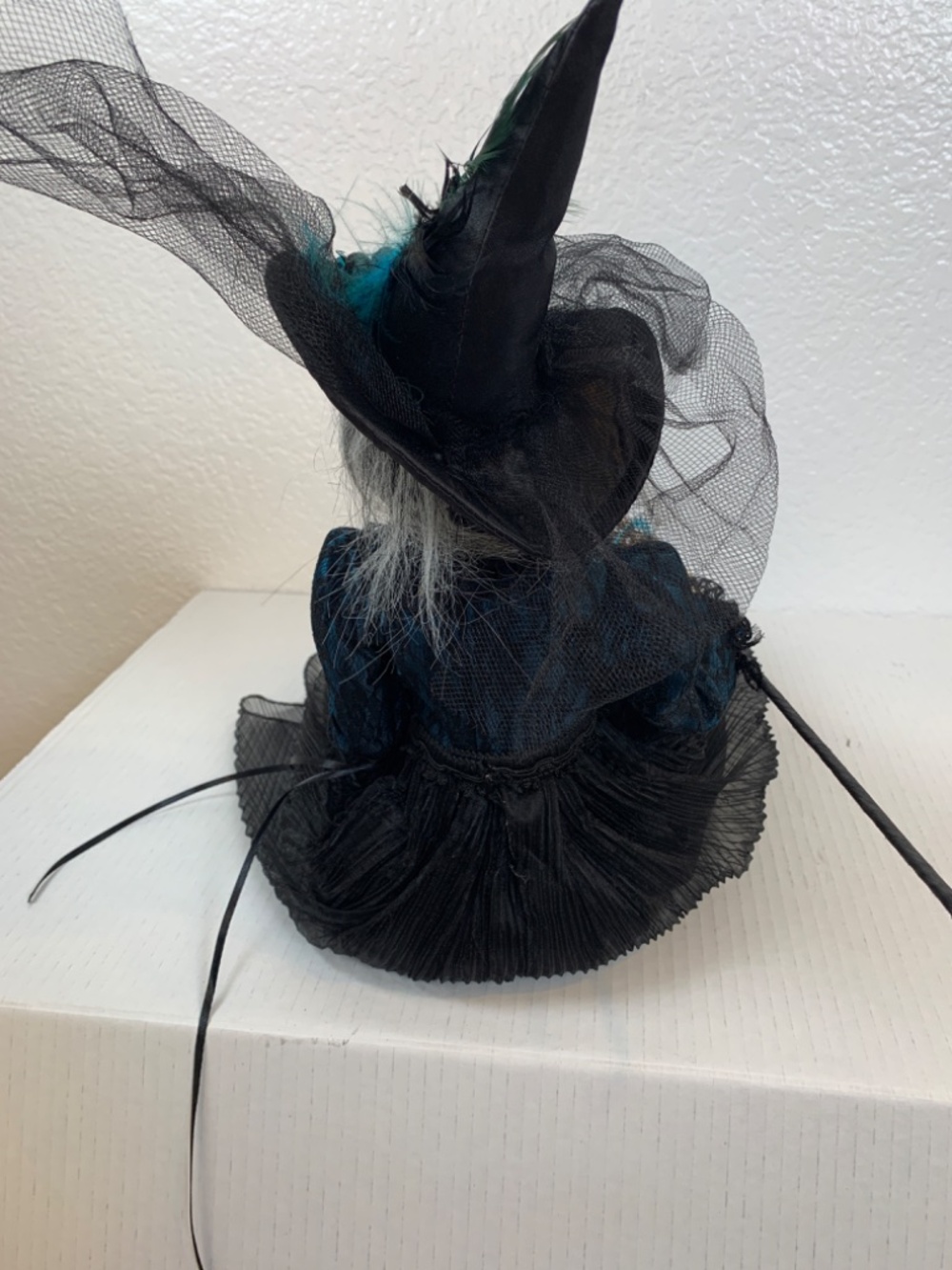 Spooky Old Witch With Broom Doll Shelf Sitter Blue Black Halloween Scary Decor - Picture 11 of 16